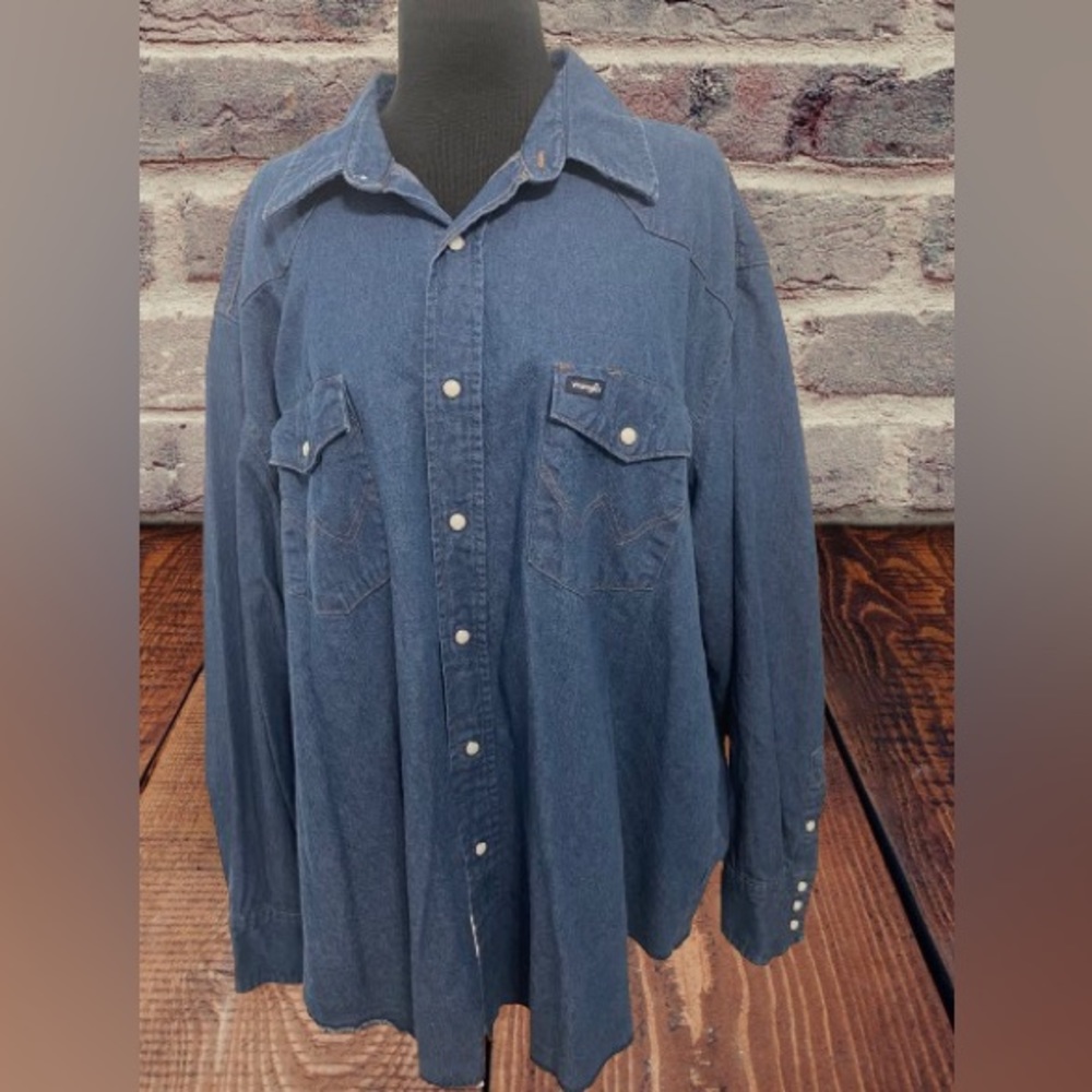 Men’s Wrangler denim jean long sleeve pearl snap shirt size 3X